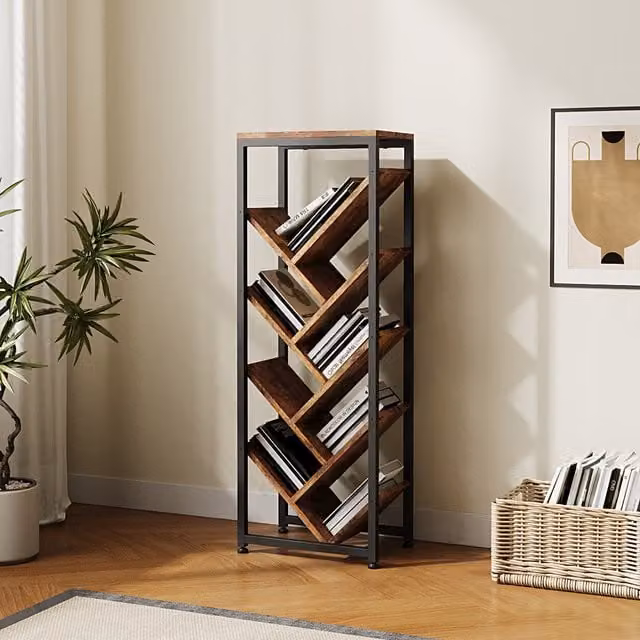 Livingandhome 9-Tier Floor Standing Tree Bookshelf Storage Rack in Brown Wood