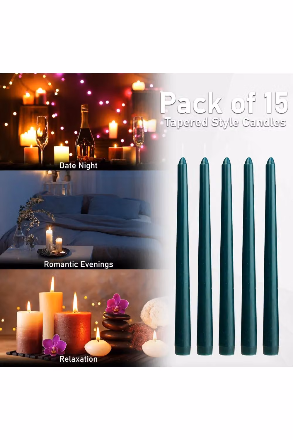 Deco Express Classic Dripless Tapered Unscented Metallic Candles in Green, 15 Pack – 4