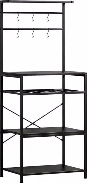 HOMCOM Industrial Freestanding Shelving Unit with Wine Rack and 6 Hooks, Black, H 143.5 x W 59 x D 40 cm – 1