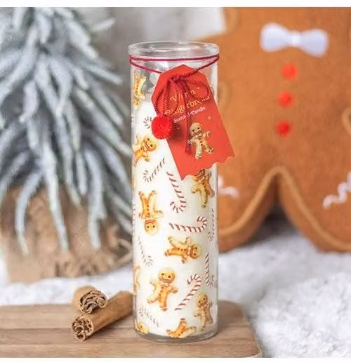 KDMD Candy Cane Warm Gingerbread Tube Table Candle in White – 1