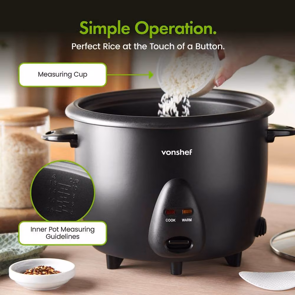 VonShef Electric Rice Cooker with Keep Warm Function and Non-Stick Pot, 1.8 l, Black – 3