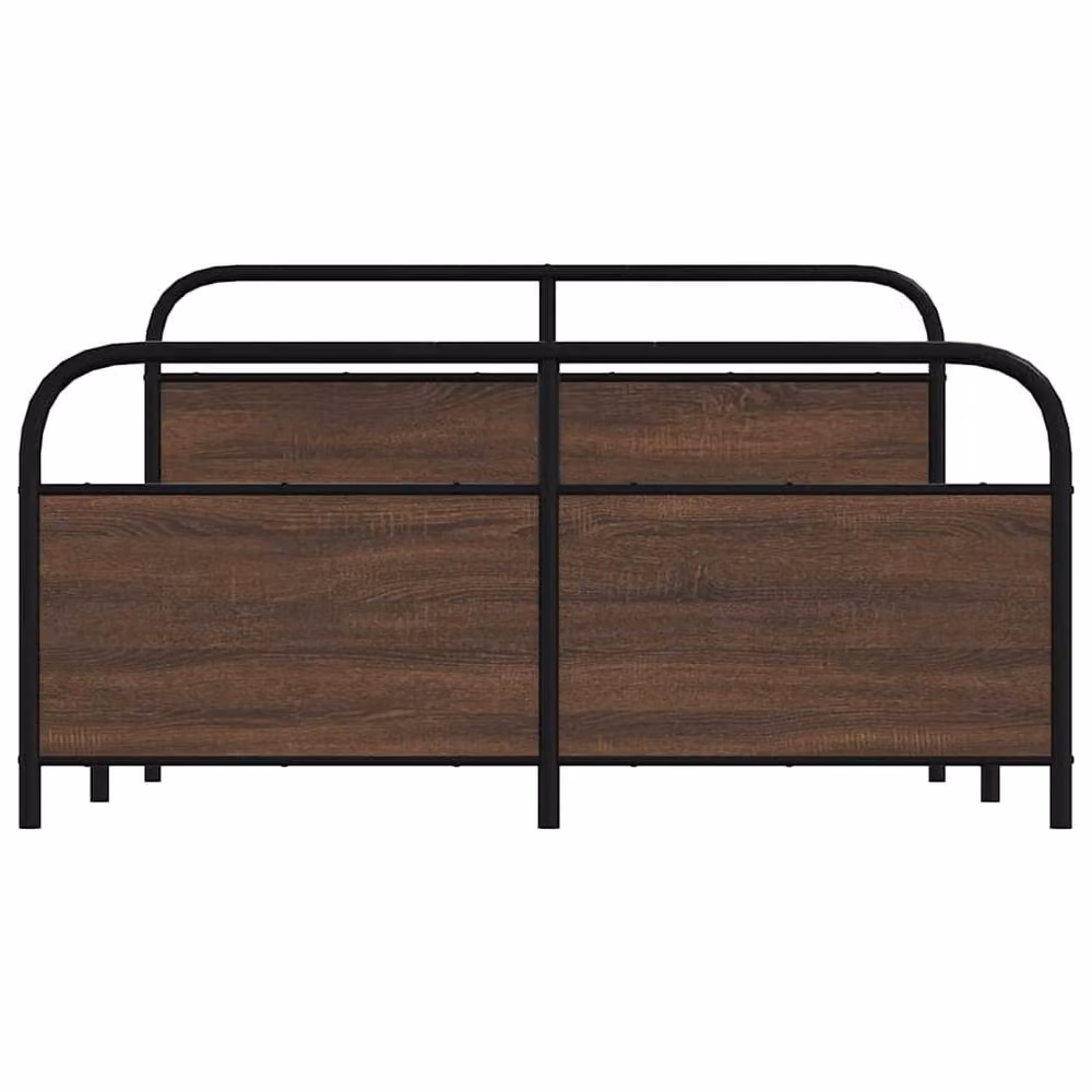 Berkfield Home Metal Bed Frame in Black and Brown Oak, W: 160 cm, L: 200 cm – 2