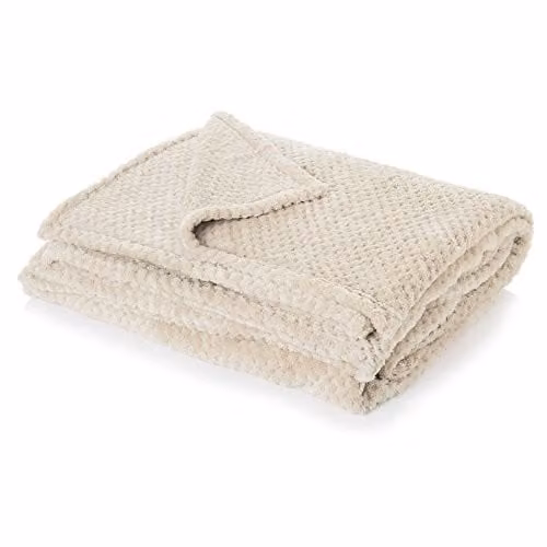 Dreamscene Cream Waffle Honeycomb Mink Fleece Throw Blanket, W/D/H: 200 x 240 cm