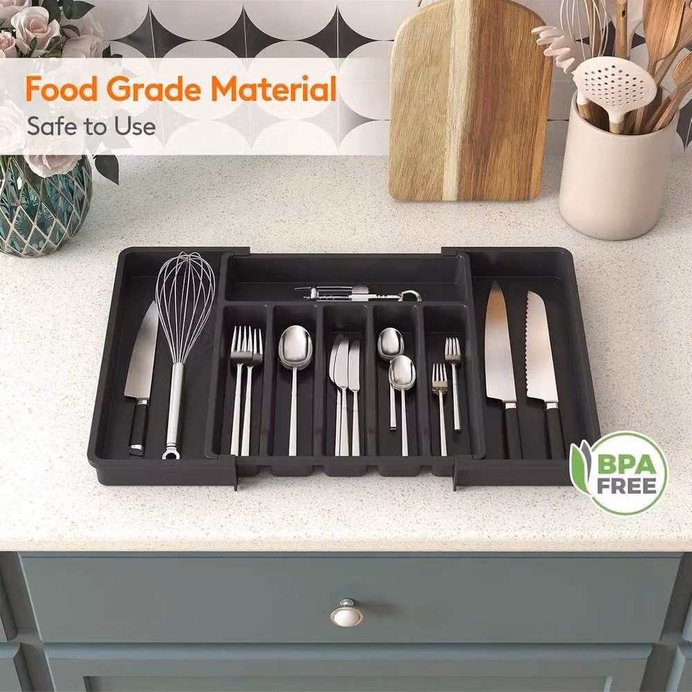 NESTLUNE Black Extendable Cutlery Drawer Organiser and Utensil Tray – 3