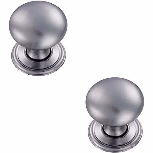 Loops 2-Pack Round Victorian Cupboard Door Knobs in Brushed Chrome, 38mm Diameter