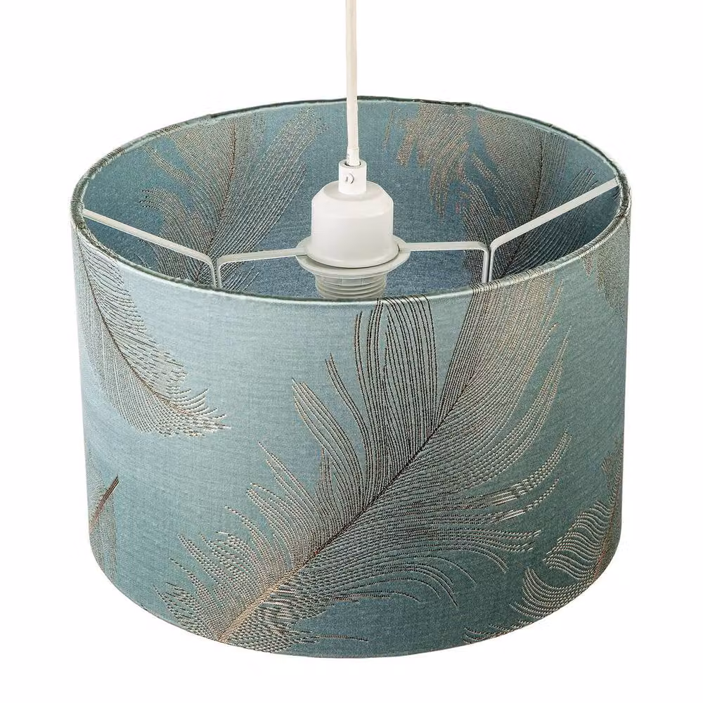 Happy Homewares Duck Egg Blue Cotton Jacquard Lamp Shade with Gold Foil Fern Design, Diameter: 30 cm – 2