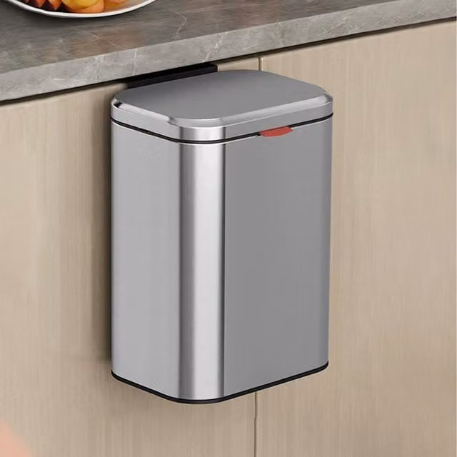 Lifeideas Stainless Steel Hanging Waste Bin with Flip Lid and Odour Filter, Silver, 8l