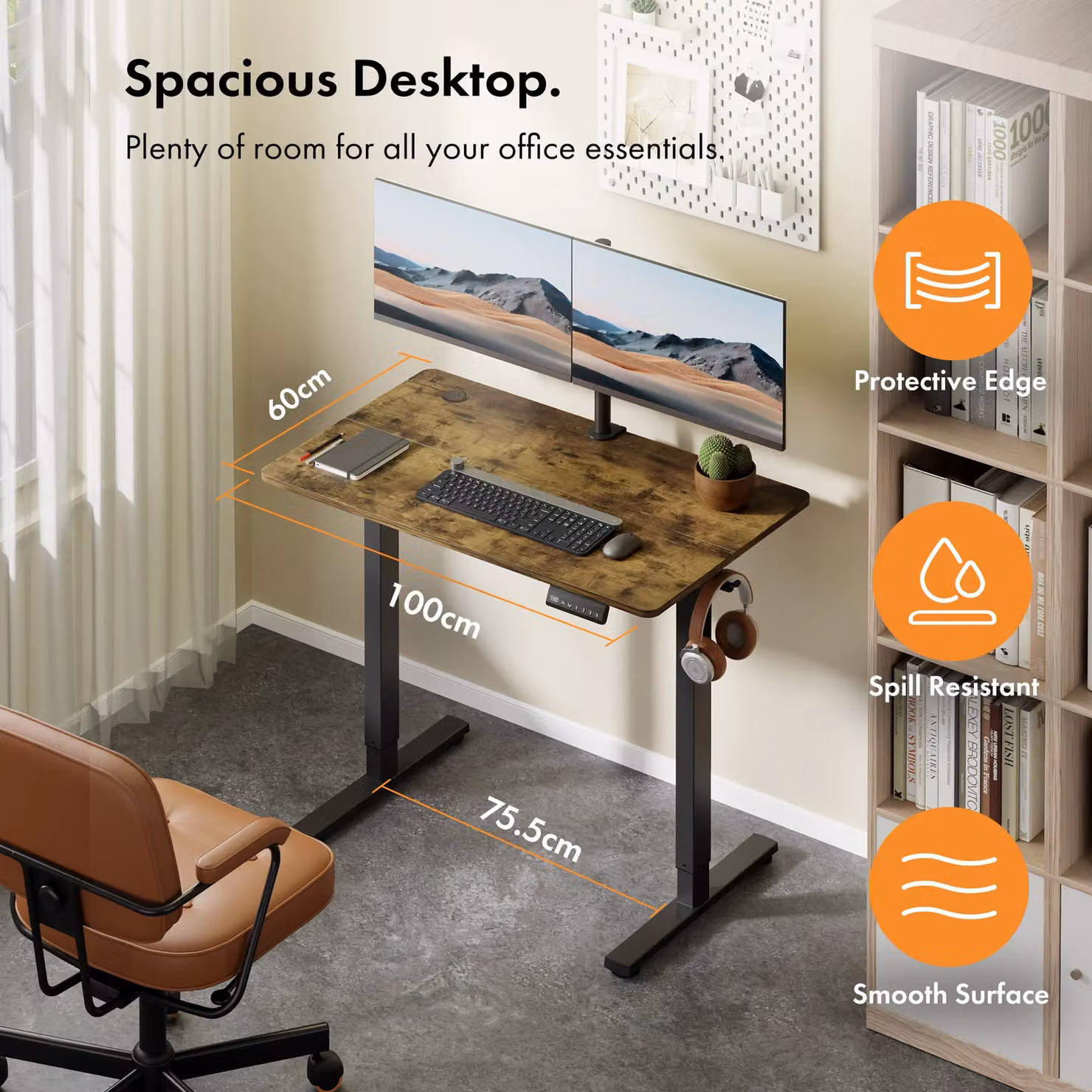 VonHaus Electric Height Adjustable Standing Desk with USB-C Charging in Dark Brown, W/D/H: 118 x 60 x 72 cm – 2