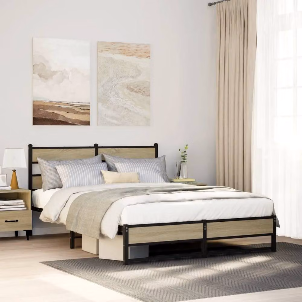 Berkfield Home Metal Bed Frame in Sonoma Oak Brown, W/D/H: 150 x 200 cm King Size – 2