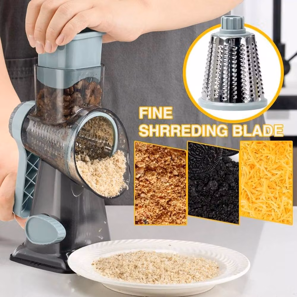 KORVIXA 3 in 1 Rotary Cheese Grater and Shredder with Multiple Blades in Blue and Grey – 2