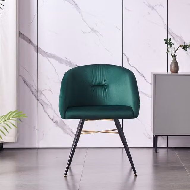 Life Interiors Vittorio Velvet Dining Chair with Armrests in Green and Black Metal Legs – 1
