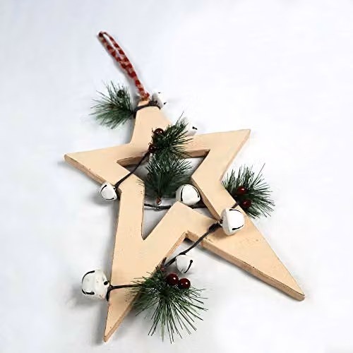 Shatchi Wooden Star Hanging Decoration in Silver and White, W/D/H: 25 x 1.2 x 36 cm – 2