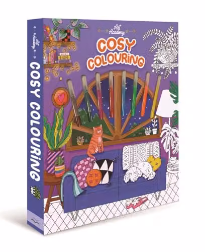 SparkPool Cosy Colouring Adult Colouring Book with Premium Brush Pens in Multicolour