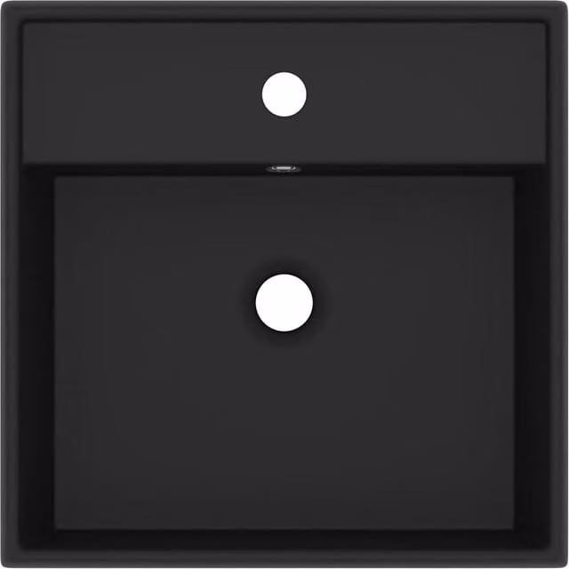 Berkfield Home Luxury Square Ceramic Basin with Overflow in Matt Black, W: 41 cm x D: 41 cm x H: 15 cm