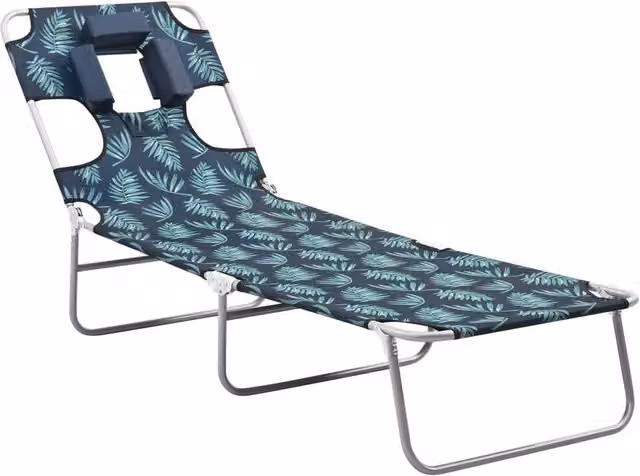 Berkfield Home Folding Sun Lounger with Adjustable Headrest and Head Cushion in Green Steel Leaves Print – 1