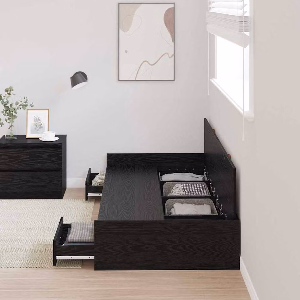 Berkfield Home Modern Storage Bed Frame with Drawers, Black Oak, W/D/H: 90 x 200 x 91.5 cm – 3