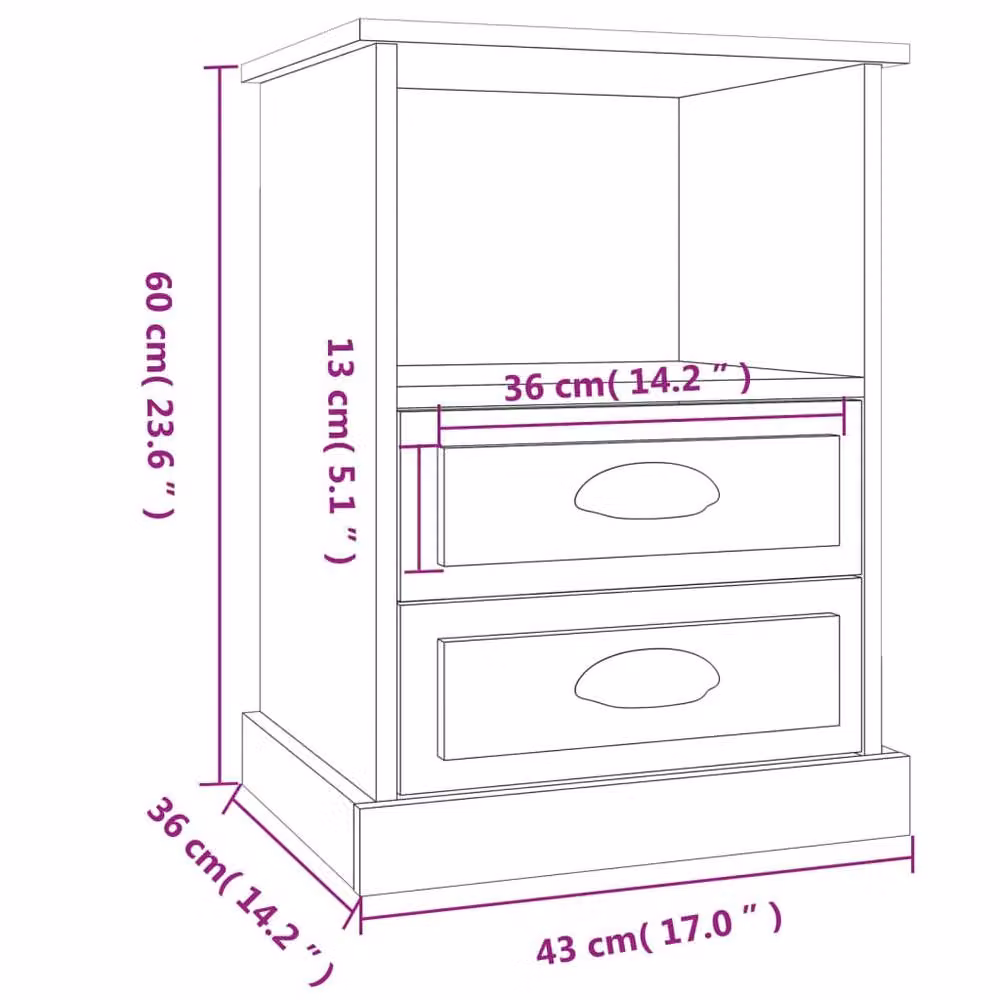 Berkfield Home Set of 2 Smoked Oak Bedside Cabinets in Brown, W/D/H: 43 x 36 x 60 cm – 6
