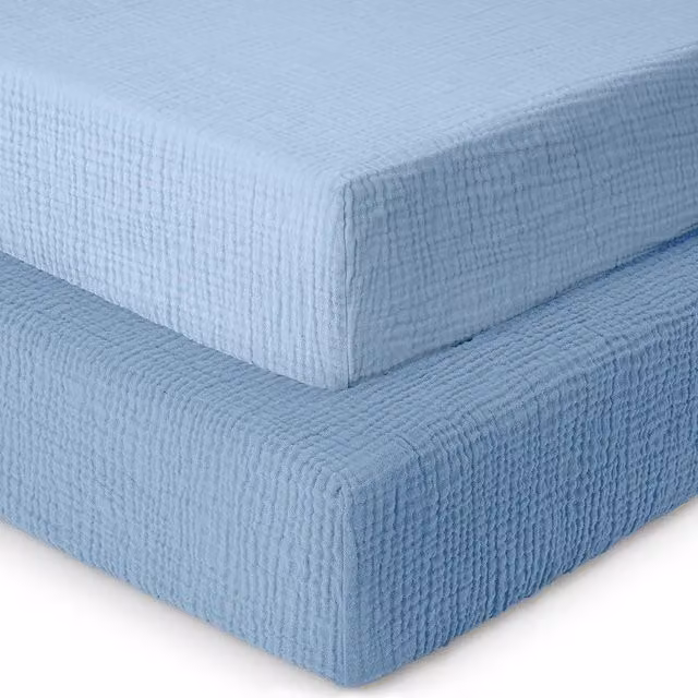 MHG Living 2 Pack Muslin Cotton Cot Bed Fitted Sheets in Pink, Rose, Blue and Light Blue