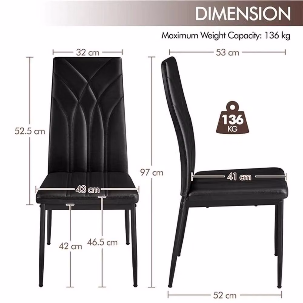 KORVIXA Black Faux Leather Dining Chairs for your Kitchen or Dining Room, W/D/H: 100 x 100 x 100 cm – 2
