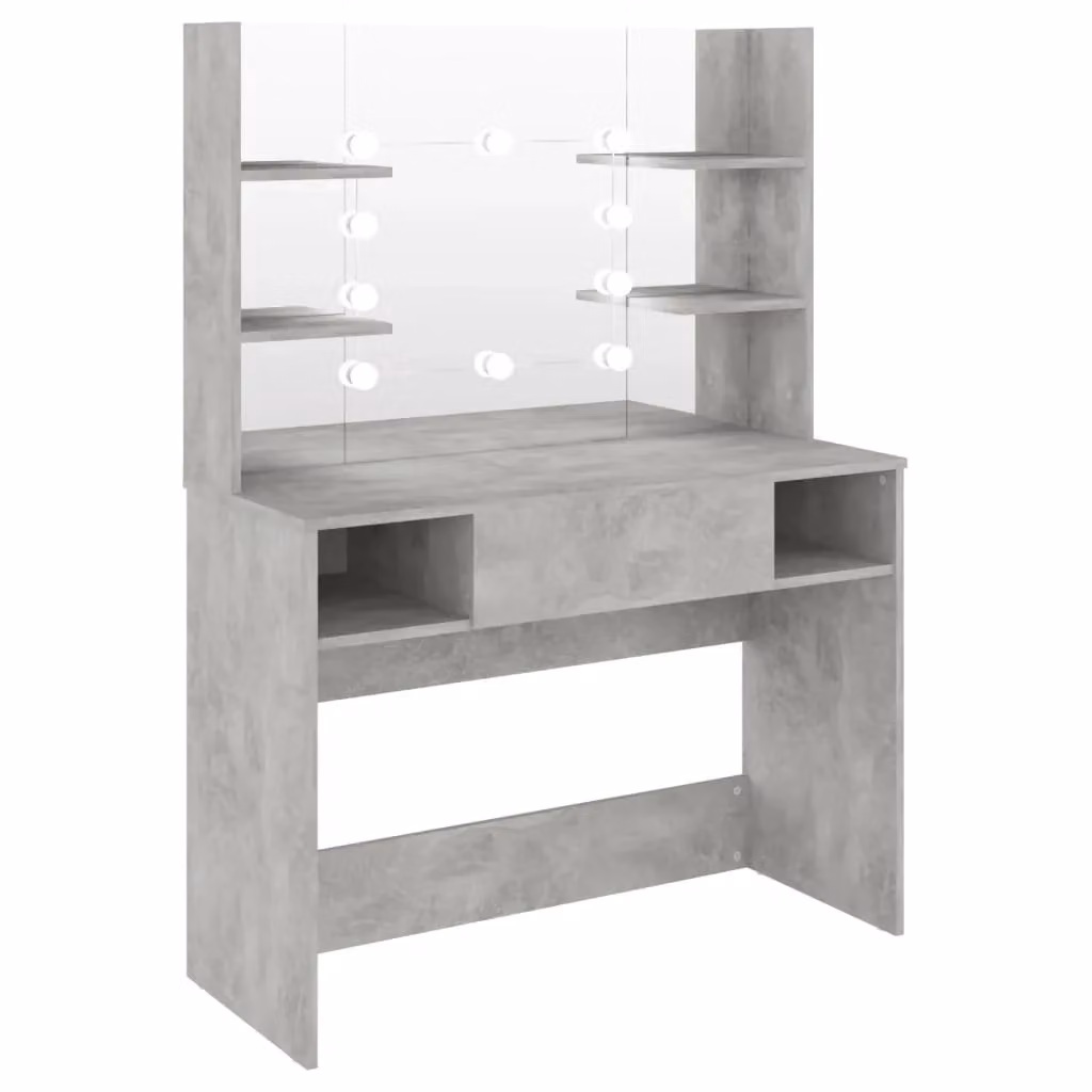 Berkfield Home Modern Makeup Table with Hollywood LED Lights in Concrete Grey, W: 100 cm, D: 40 cm, H: 135 cm – 2