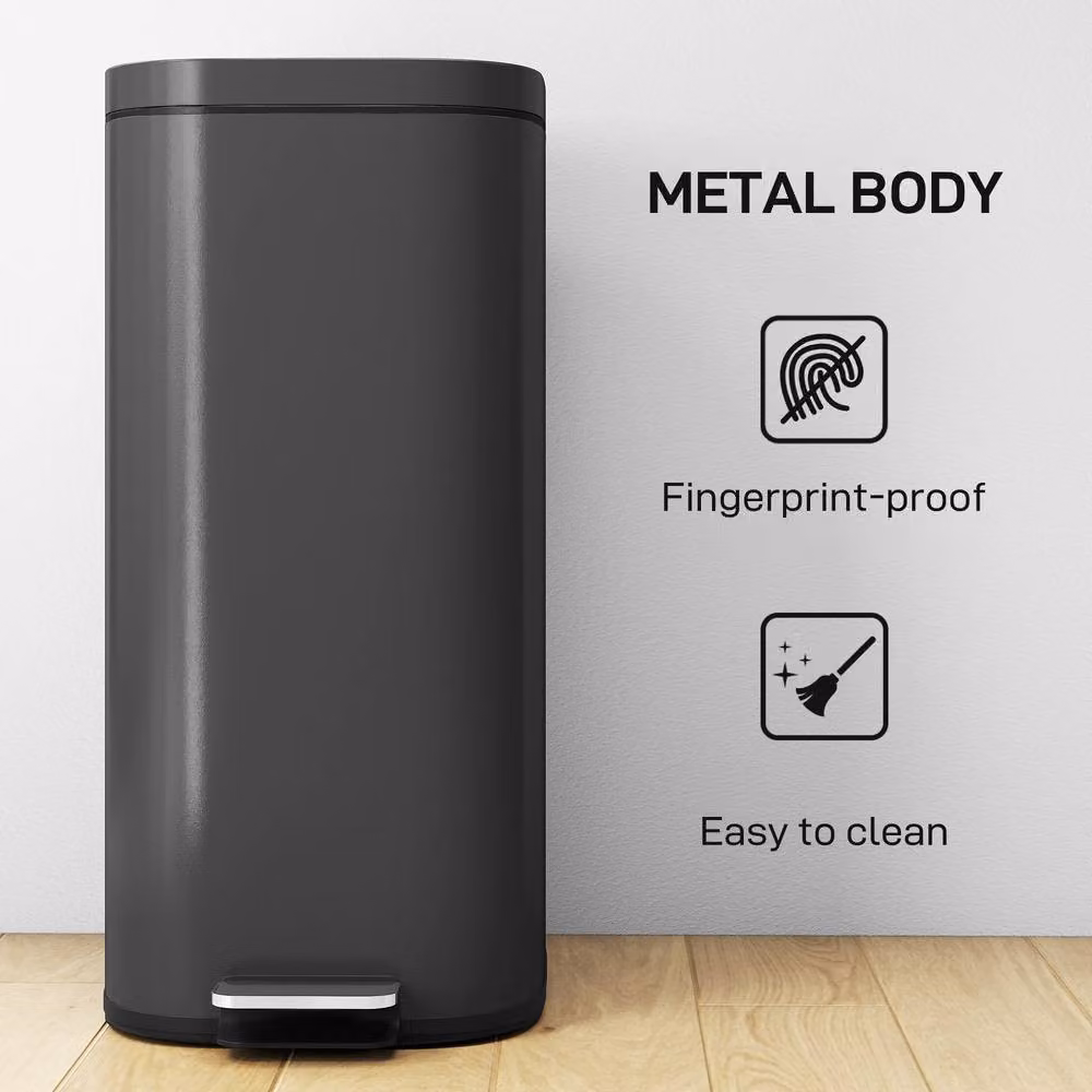 STILVORA 30L Black Metal Kitchen Bin with Soft-Close Flip Lid and Removable Inner Bucket – 8