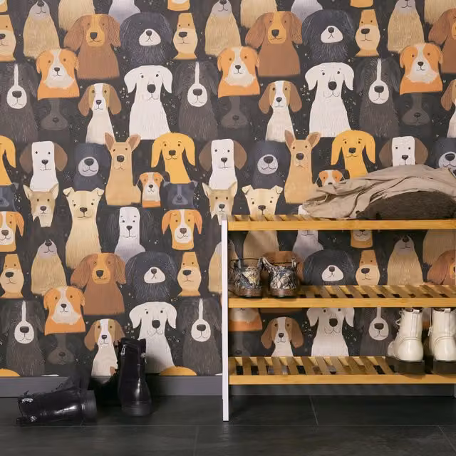 Erismann Buddy Dog Wallpaper in Black and Multicolour