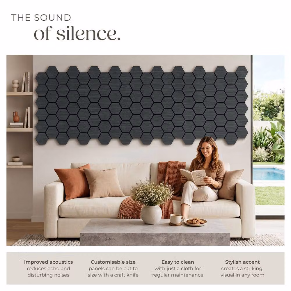 tectake Sound-Absorbing Felt Acoustic Panels in Black Oak Wood Look, W/H: 62 x 76 cm – 3