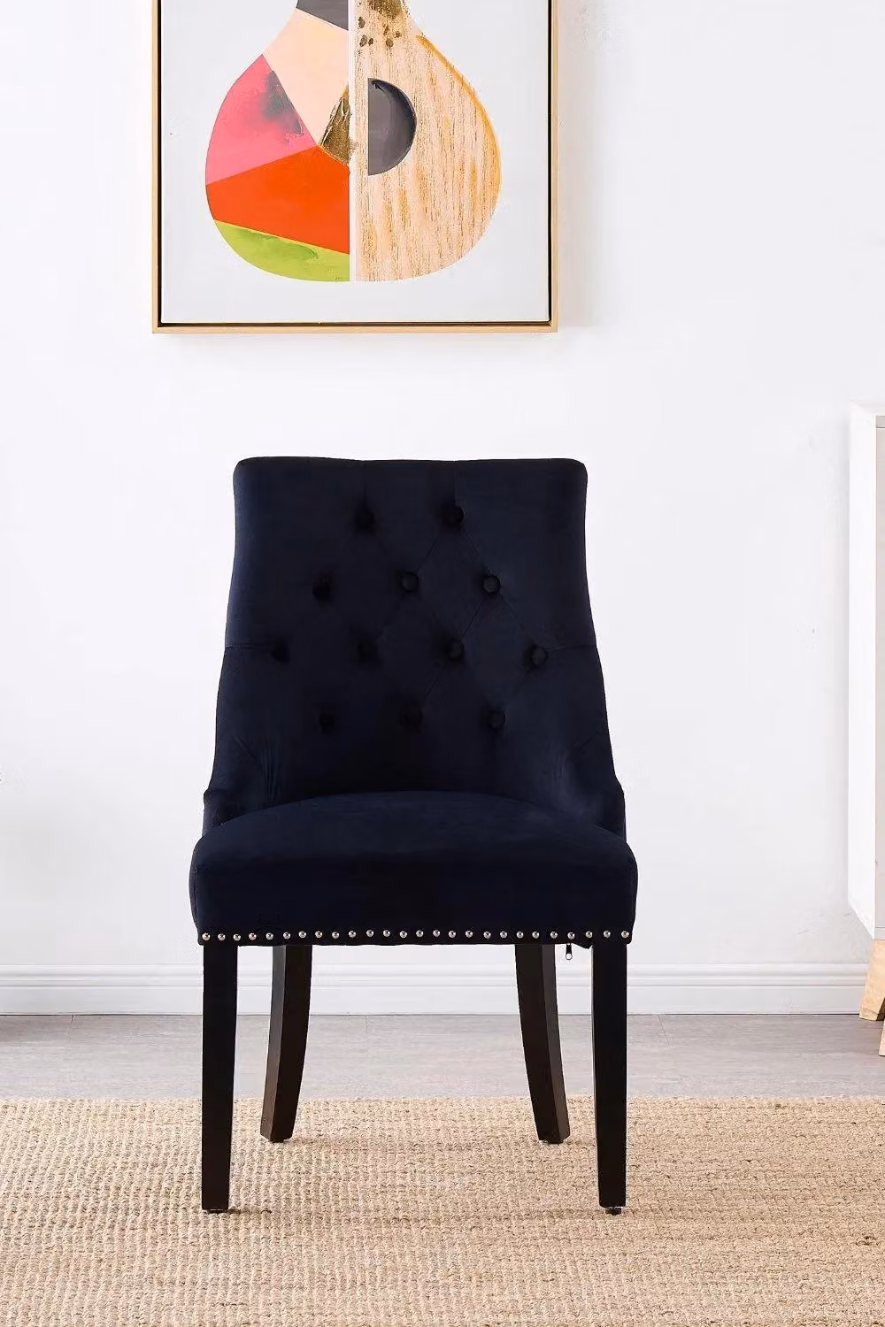 Life Interiors Set of 2 Black Velvet Upholstered Dining Chairs with Solid Wood Legs – 2