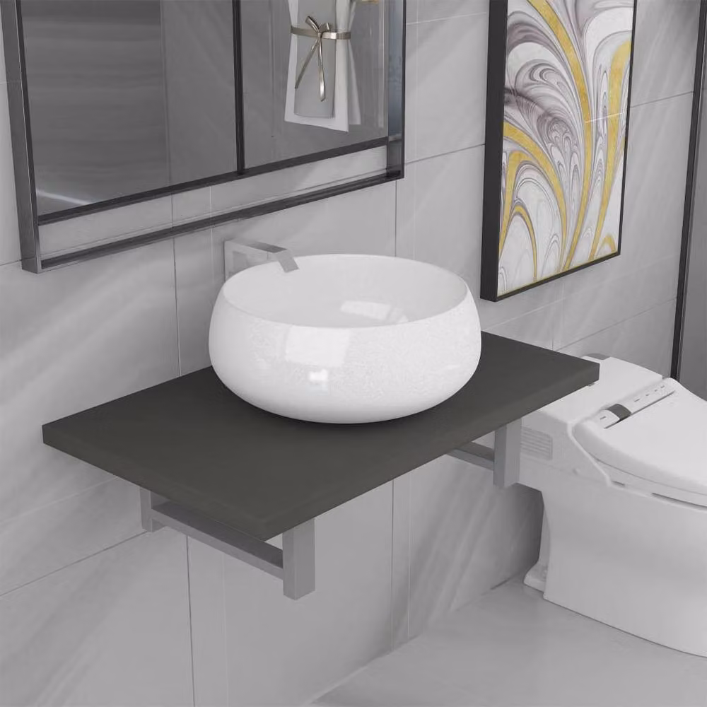 Berkfield Home Two Piece Wall Mounted Bathroom Furniture Set in Grey and White Ceramic – 1