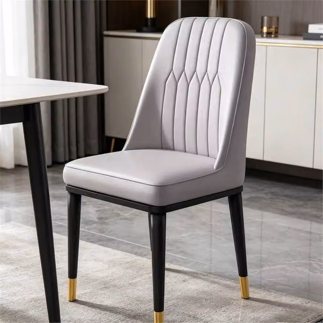 Nordara Set of 4 Grey Faux Leather Dining Chairs with Metal Legs
