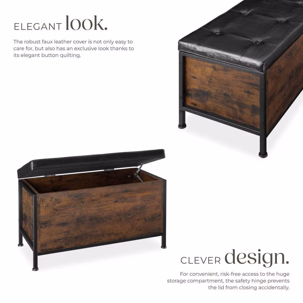 tectake Calico Storage Bench in Dark Brown with Synthetic Leather and Industrial Wood and Metal Design – 3