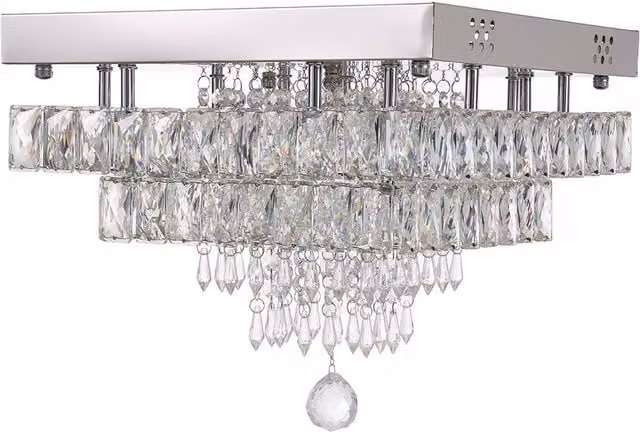 Livingandhome 40W 2-Layer LED Crystal Ceiling Light in Chrome and Silver