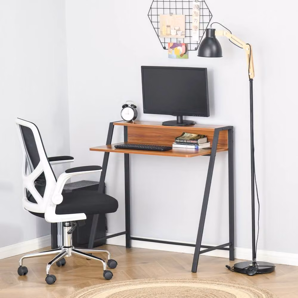 STILVORA Industrial Writing Desk with Shelf and Metal Frame in Brown – 3