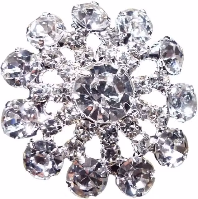 Syntego Pack of 10 Silver Decorative Flower Diamante Embellishments with Large Centre Crystal