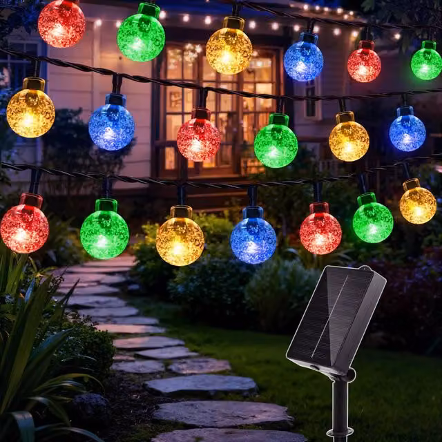 Ollny Solar String Lights with 100 Multicolour LEDs, 12m Length, IP44 Waterproof, 8 Modes, Black – 1