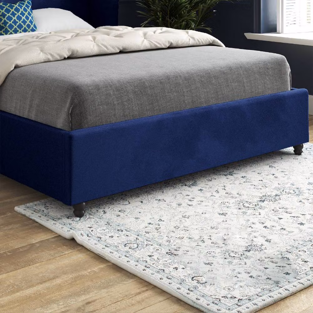 Casani Tirley Curved Winged Upholstered Designer Bed Frame in Blue Soft Velvet, Super King, 200 x 200 cm – 4