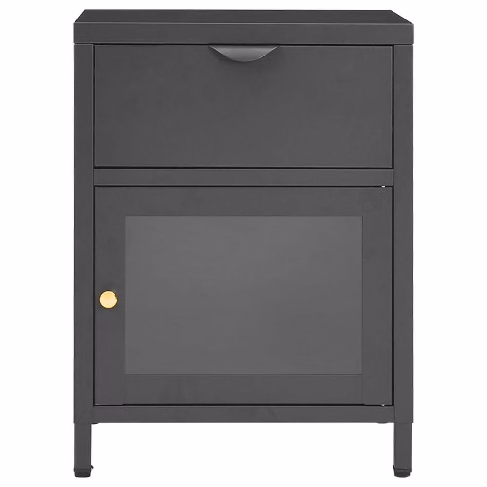 Berkfield Home Anthracite Nightstand in Metal and Glass, W/D/H: 40 x 30 x 54.5 cm – 3
