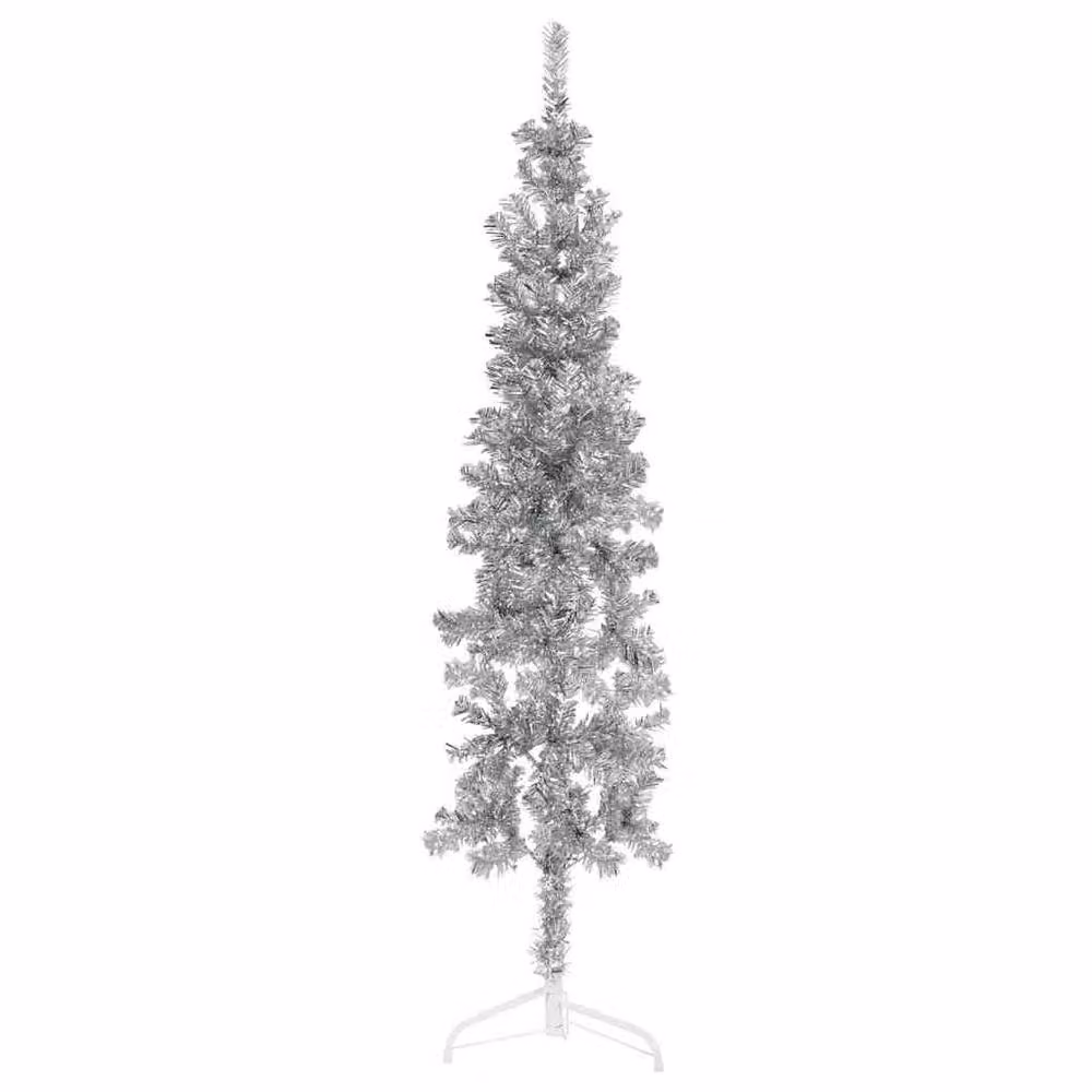Berkfield Home Slim Artificial Half Christmas Tree with Stand, Silver, Height: 180 cm – 2
