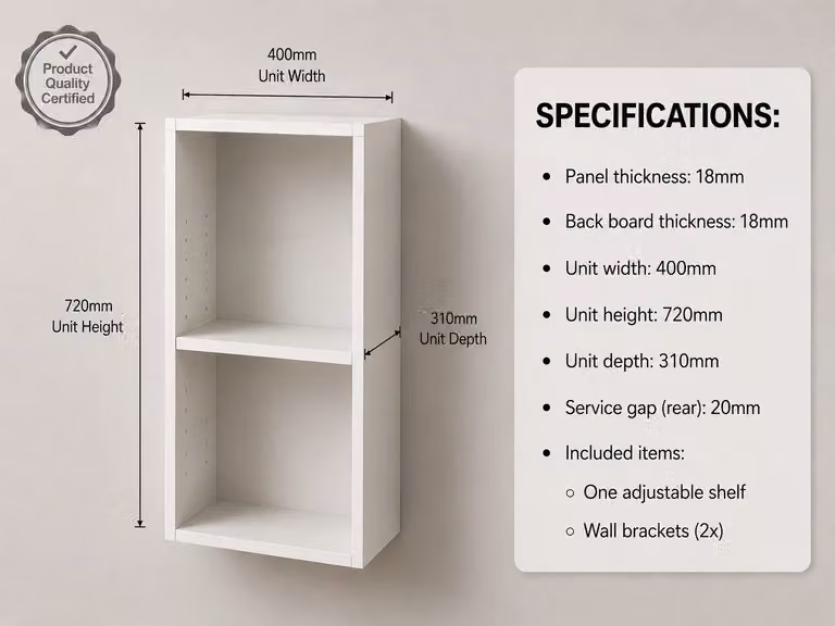 Cheap Furniture Warehouse White Matt Kitchen Wall Unit with Internal Shelves and Open Shelf Doors, W/D/H: 40.0 x 31.8 x 72.0 cm