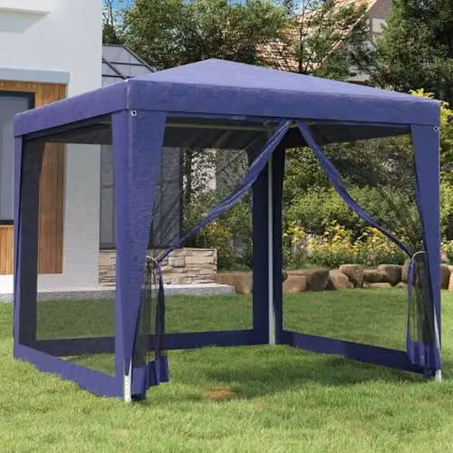 vidaXL Party Tent with 4 Mesh Sidewalls, Blue, W: 250 cm, D: 250 cm, H: 245 cm – 2