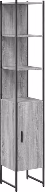 Berkfield Home Grey Sonoma Wall Mounted Bathroom Cabinet with Hinged Doors and Open Shelf, H 185.5 x W 33 x D 33 cm