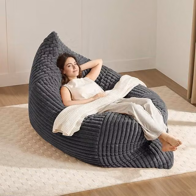 Aosom UK 3-in-1 Convertible Bean Bag Chair with Shredded Memory Foam and Removable Corduroy Cover, Dark Gray, W: 132 cm, L: 185 cm