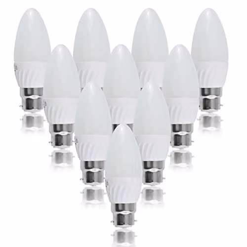 MiniSun Pack of 10 4W High Power LED B22 Candle Bulbs, 40W Equivalent, Frosted Opal, 3000K Warm White – 1