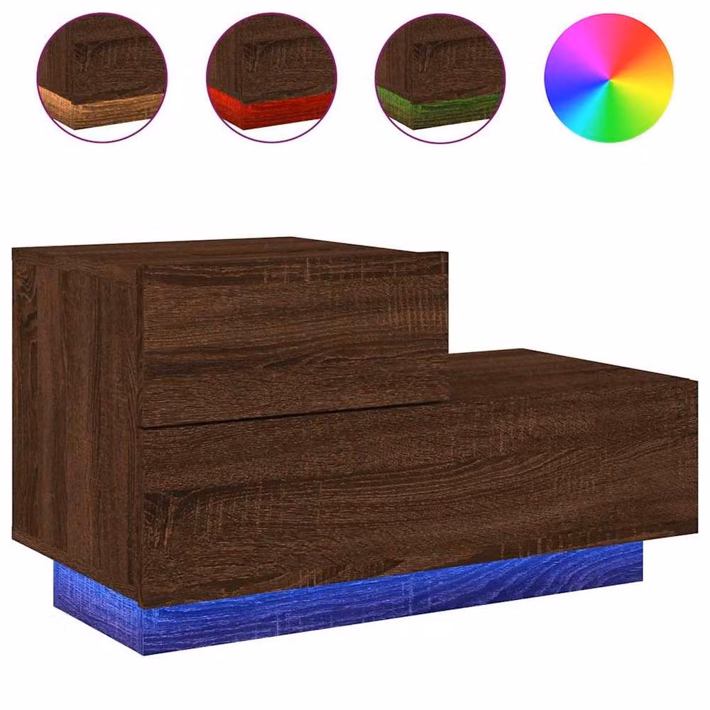 Berkfield Home Decorative Bedside Cabinet with Integrated LED Lights, Brown Oak, W: 70 cm, D: 36 cm, H: 40.5 cm – 3