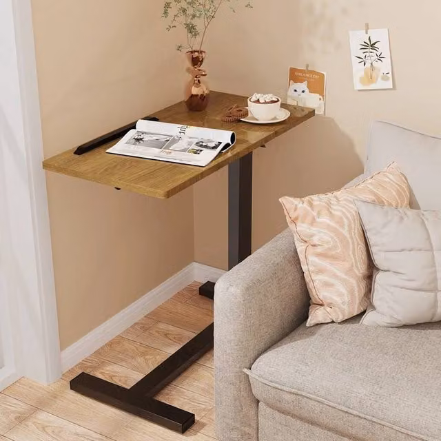 NESTLUNE Height Adjustable Rolling Side Table with Rotating Top in Brown – 1