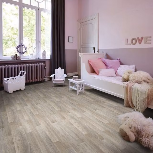 Vinyl Flooring UK Brown Wood Effect Cushion Backed Sheet Vinyl Flooring in Beige, W: 300 cm, L: 900 cm