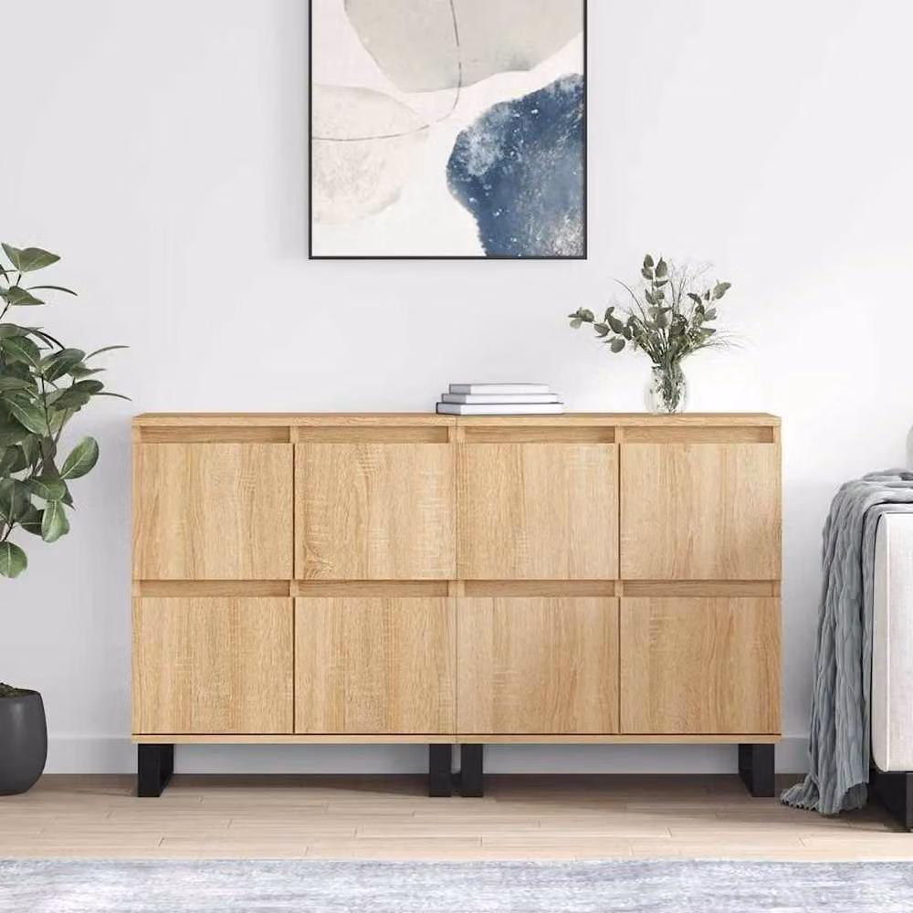 Berkfield Home Set of 2 Modern Sideboards in Sonoma Oak, Light Tan/Beige – 2