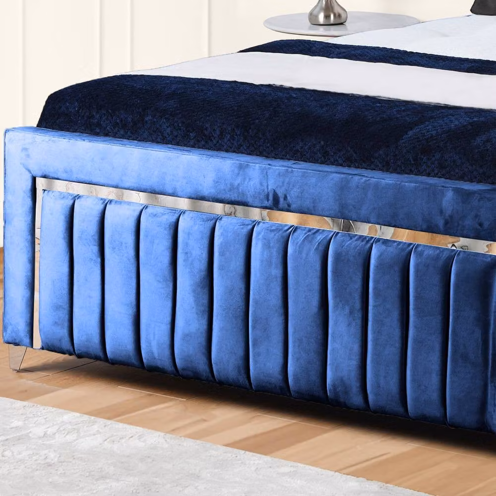 UK Bed Furniture Blue Velvet Upholstered Gas Lift Storage Bed with 48-inch Headboard, Size: Single (90x190 cm) – 3