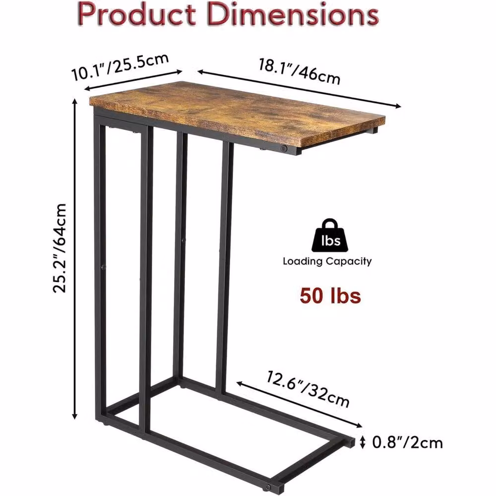 FORGEVIO Small C Shaped End Table in Brown Metal – 2