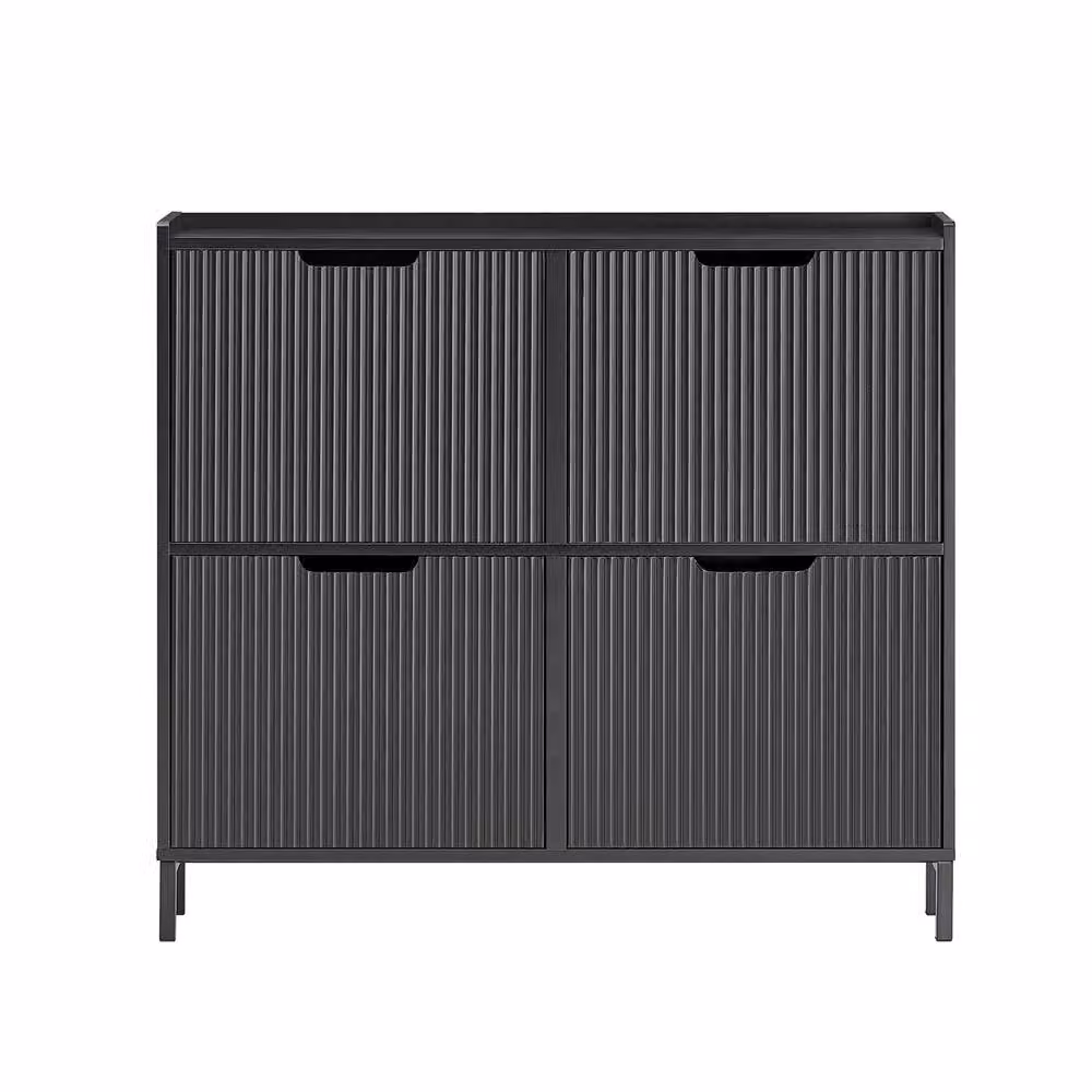 SoBuy Slim Modern Black Matt Shoe Cabinet with Tilting Compartments and Internal Shelves – 2